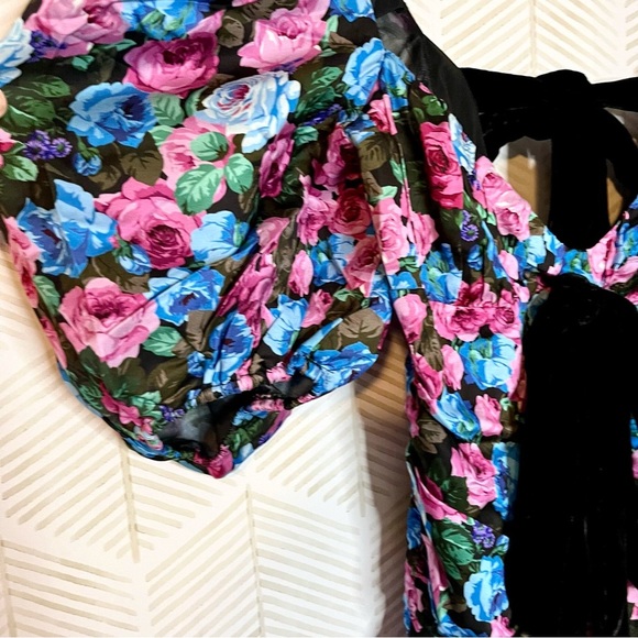 🔆 For Love & Lemons Floral Bow Puff Marley Mini Dress - Size Small - Picture 5 of 9